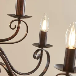 Lindby lysekrone Caleb, 9 lyskilder, rustfarvet, metal, E14