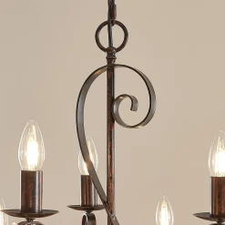 Lindby lysekrone Caleb, 9 lyskilder, rustfarvet, metal, E14