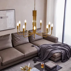 Lindby Gang|Pendellamper>lysekrone Elanova, messing, 10 lyskilder, Ø 80 cm, E14