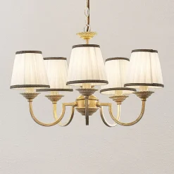lysekrone Lumiel, 5-lys, creme/messing, tekstil^Lindby Hot