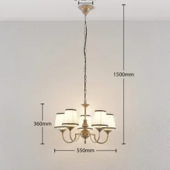 lysekrone Lumiel, 5-lys, creme/messing, tekstil^Lindby Hot
