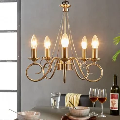 lysekrone Marnia, 5 lyskilder, Ø 40 cm, antik messing, E14^Lindby Hot