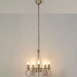 lysekrone Marnia, 5 lyskilder, Ø 40 cm, antik messing, E14^Lindby Hot