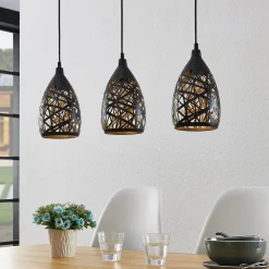 Marcello pendellampe, 75 cm, 3 lyskilder, sort-guld^Lindby Sale