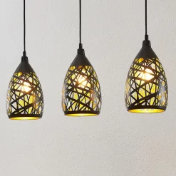 Marcello pendellampe, 75 cm, 3 lyskilder, sort-guld^Lindby Sale