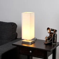 Lindby Martje bordlampe, højde 35 cm, hvid, tekstil, metal