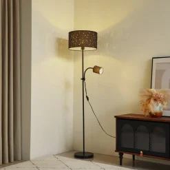 Melanie gulvlampe, sort, stof, Ø 36 cm, 2 lyskilder.^Lindby