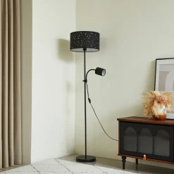 Melanie gulvlampe, sort, stof, Ø 36 cm, 2 lyskilder.^Lindby