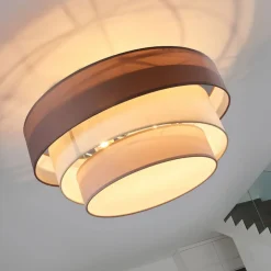 Lindby Melia loftlampe, brun/grå, tekstil, Ø 56cm
