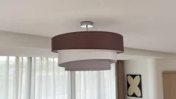Lindby Melia loftlampe, brun/grå, tekstil, Ø 56cm