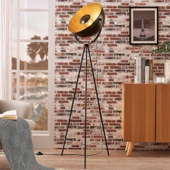 Lindby Gang|Pendellamper>Meline gulvlampe, sort/guld, metal, trefod