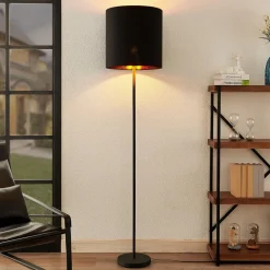 Lindby Gang|Pendellamper>Nymar gulvlampe, tekstil, sort-guld