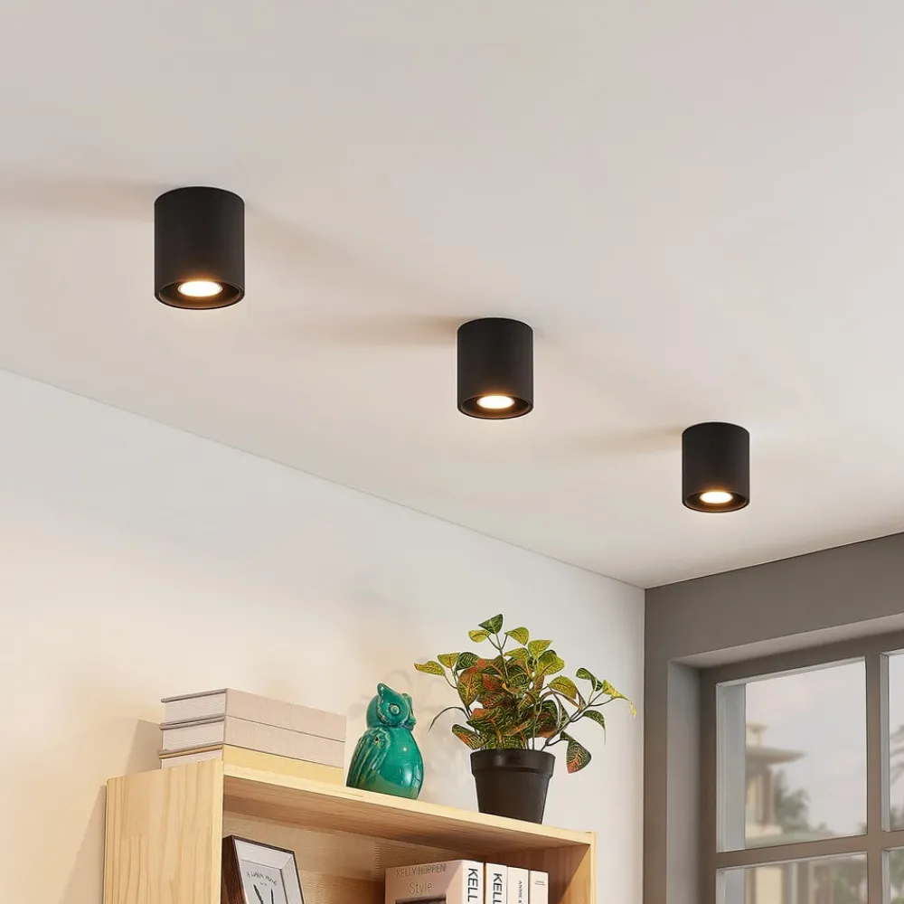 Parvin aluminium downlight, rund, sort^Lindby Clearance