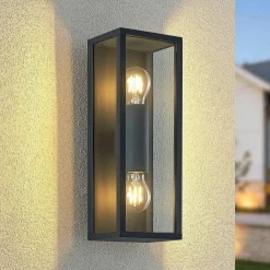 Lindby Peldar udendørs væglampe, klar, 2 lyskilder, 38 cm, metal