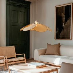 Lindby pendel Astraia, natur/hvid, rattan, Ø 80 cm