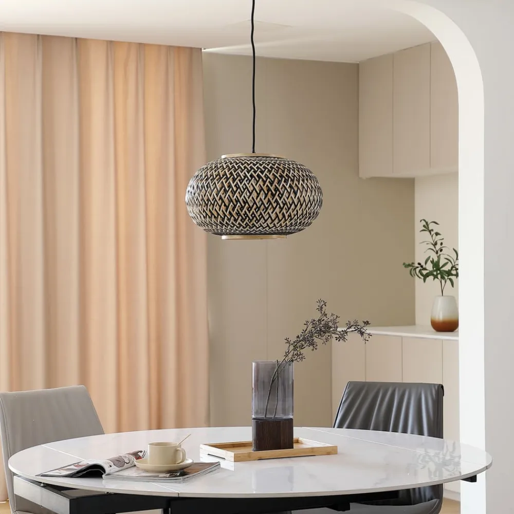 pendel Nerys, 1-lys, sort, bambus, Ø 38 cm^Lindby Sale