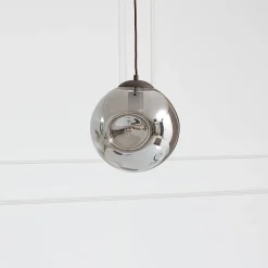 Lindby pendel Valentina, E27, Ø 25 cm, røgfarvet grå, glas