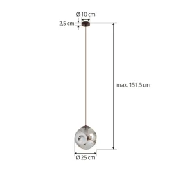 Lindby pendel Valentina, E27, Ø 25 cm, røgfarvet grå, glas