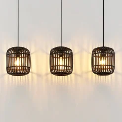pendellampe Canyana, sort, 3-lys, rattan, 105 cm^Lindby Clearance