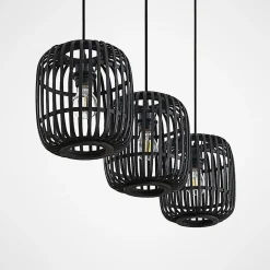 pendellampe Canyana, sort, 3-lys, rattan, 105 cm^Lindby Clearance