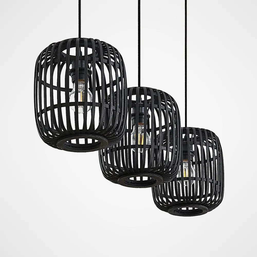 pendellampe Canyana, sort, 3-lys, rattan, 105 cm^Lindby Clearance