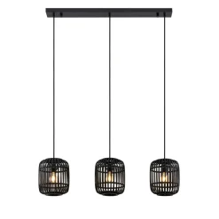 pendellampe Canyana, sort, 3-lys, rattan, 105 cm^Lindby Clearance