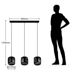 pendellampe Canyana, sort, 3-lys, rattan, 105 cm^Lindby Clearance