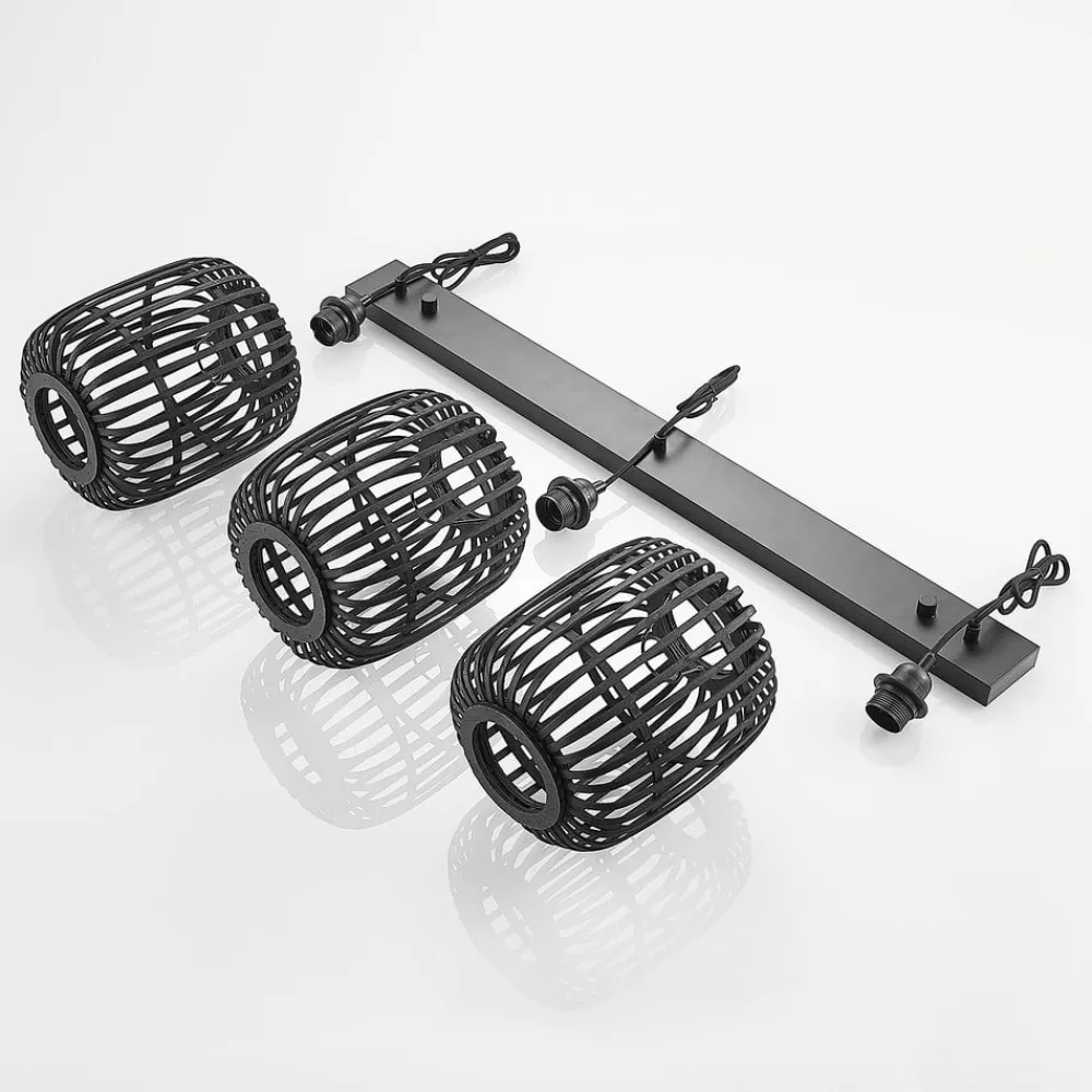 pendellampe Canyana, sort, 3-lys, rattan, 105 cm^Lindby Clearance