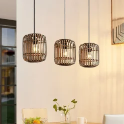 Lindby pendellampe Canyana, natur, 3 lyskilder, rattan, 105 cm