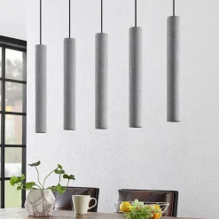 Lindby pendellampe Concretto, 100 cm, grå, 5 lyskilder, beton