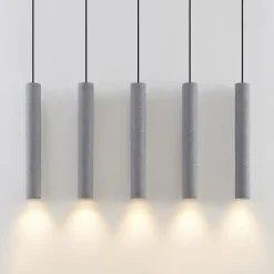 Lindby pendellampe Concretto, 100 cm, grå, 5 lyskilder, beton