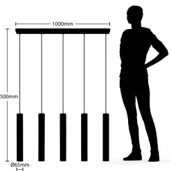 Lindby pendellampe Concretto, 100 cm, grå, 5 lyskilder, beton