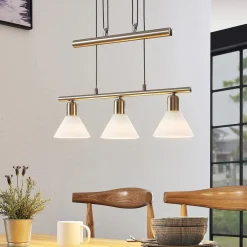 pendellampe Delira, 3 lyskilder, nikkel, højdejusterbar^Lindby