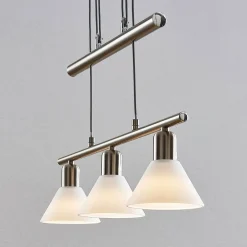 pendellampe Delira, 3 lyskilder, nikkel, højdejusterbar^Lindby