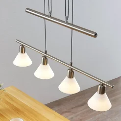 Lindby pendellampe Delira, 4 lyskilder nikkel, højdejusterbar