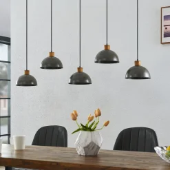 Lindby pendellampe Durbis, 149 cm, sort, 5 lyskilder, træ