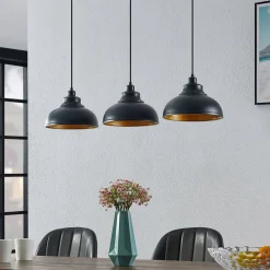 pendellampe Emna, 3 lyskilder, sort/guld, metal, 101 cm^Lindby Discount