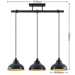 pendellampe Emna, 3 lyskilder, sort/guld, metal, 101 cm^Lindby Discount