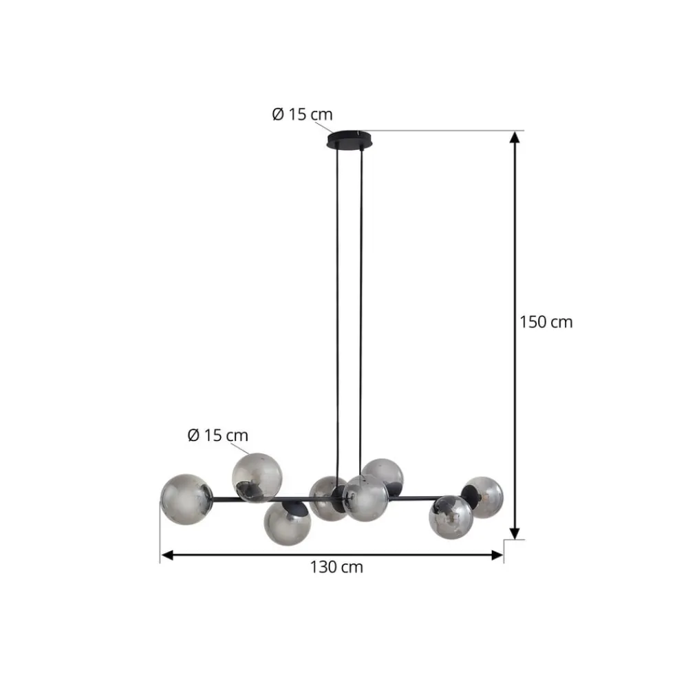 Lindby pendellampe Isamer, røggrå, 130 cm, globus