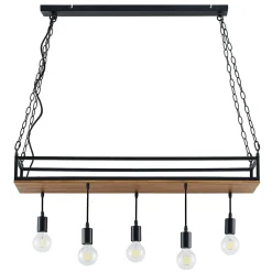 Lindby pendellampe Kirista, 5 lyskilder, sort, træ, 100 cm