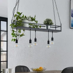 Lindby pendellampe Kirista, 5 lyskilder, sort, metal, 100 cm