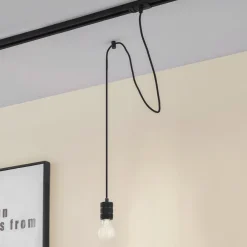 Lindby Skinnesystem>pendellampe Linaro, Ø 4,6 cm, sort, 1-faset, E27