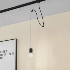 Lindby Skinnesystem>pendellampe Linaro, Ø 4,6 cm, sort, 1-faset, E27