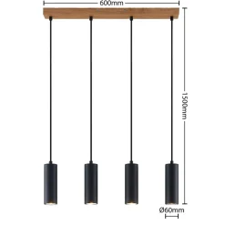 Lindby pendellampe Maniva. 60 cm, 4 lyskilder, sort, GU10