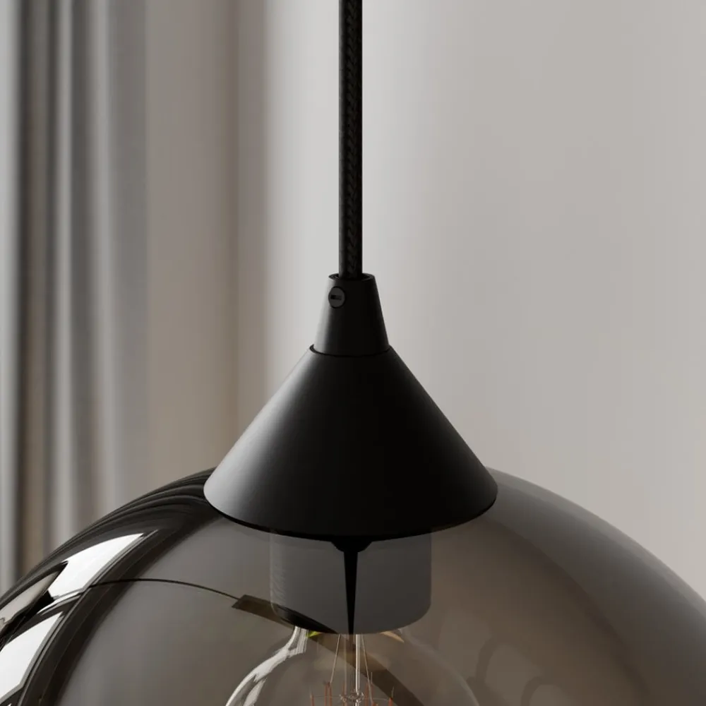 Lindby pendellampe Marla, 3 lyskilder, glas, røgfarvet grå, 102 cm