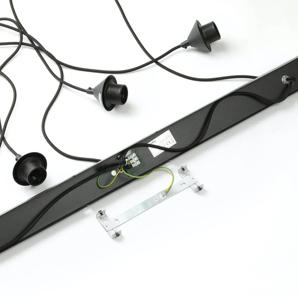 Lindby pendellampe Marla, 3 lyskilder, glas, røgfarvet grå, 102 cm