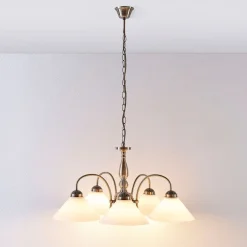 Lindby pendellampe Otis, Ø 68 cm, 5 lyskilder, hvid, glas, E27