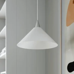 Lindby pendellampe Petra, hvid, glas, Ø 40 cm, kegle, E27