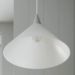 Lindby pendellampe Petra, hvid, glas, Ø 40 cm, kegle, E27