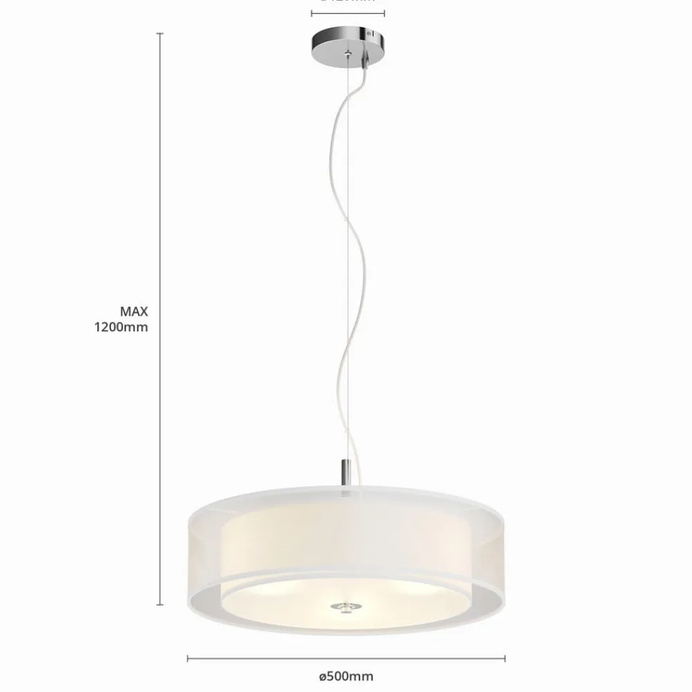 pendellampe Pikka, hvid, tekstil, Ø 50 cm, E27^Lindby Best
